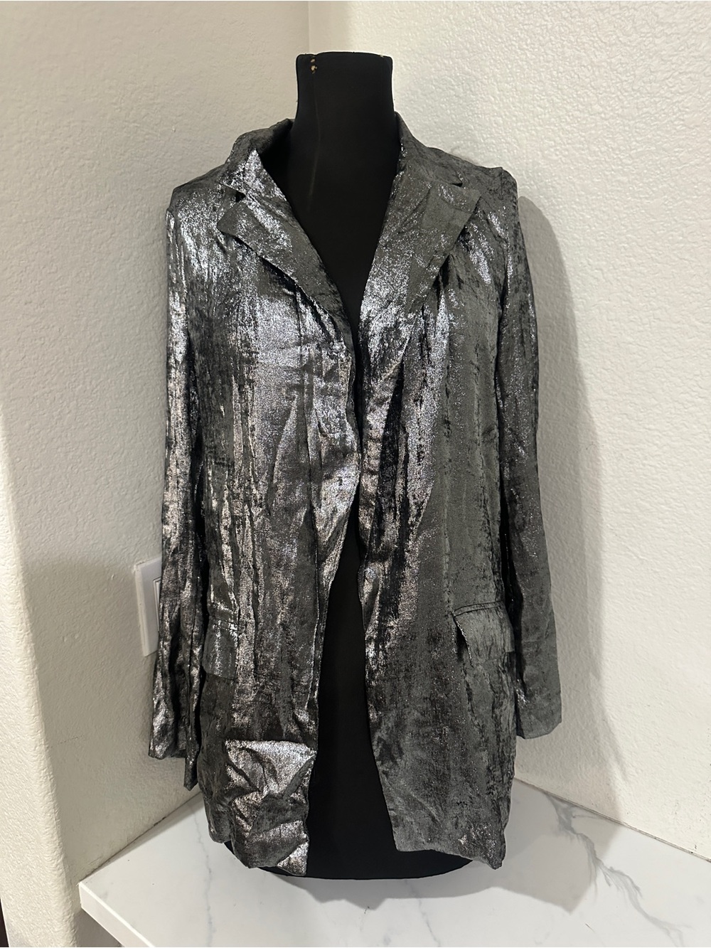 glam Metallic Silver Shimmer Blazer